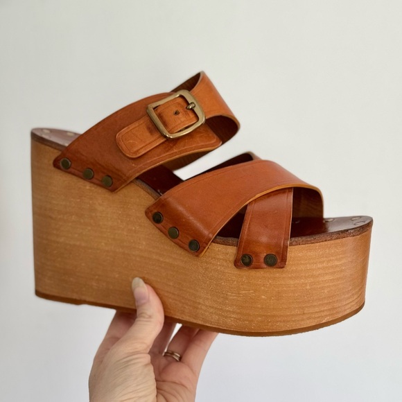 Celine Phoebe Philo Rare platforms Clogs Sandals veg tan leather brown tan 38.5 - Picture 2 of 16
